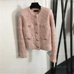 Designer Jackets For Women Autumn Coats Woman Jacket Fashion Top Long Sleeved Round Neck Double Pocket Shoulder Pad Elegant Slim Womens Coat Cardigan