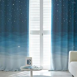 Curtain Simple Modern Blue Deep Sea Vessel Pattern Bedroom Blackout Curtains Hollow Starry Sky Design Insulated Drapes For Living Room
