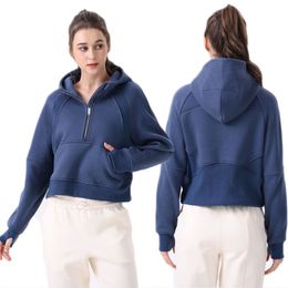 Women's Yoga Autumn Hoodies Sweatshirt Yoga Suit Jacket Ladies Sport Half Zipper thick Loose Short Style With Fleece Sweatshirts Women