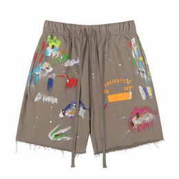 Shorts Men's women's Shorts American Fashion Brand Galleries Depts Handpainted Splash Printing Pure Cotton Terry Shorts Fog High Street