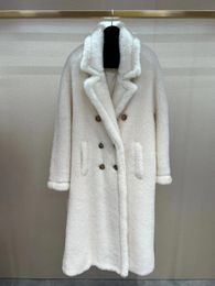 Lapel Neck white max teddy bear alpaca fur XLong coats with six button double breasted