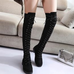 Boots Sexy Lace Knee Boots for Women's 2023 Autumn Winter Flat Shoes Platform Gothic Shoes for Women's Long Thick High Heels Fashion 231101