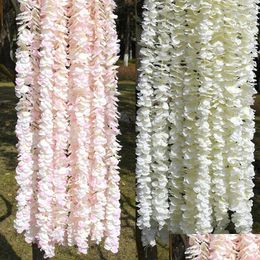 Decorative Flowers Wreaths Decorative Flowers 2/1Pcs 100Cm White Wisteria Garland For Wedding Decoration Artificial Silk Vine Home D Dhohy