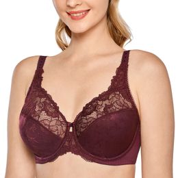 Bra's plus size minimizer spets bh full täckning jacquard blommig icke vadderad ren underwire 3444 dd e f g h 231031