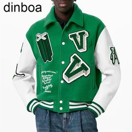 Men's Jackets Dinboa Oem Custom Chain Chenille Patch Embroidery Leather Sleeve Vintage Baseball Letterman Varsity Jacket for Men 231031