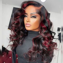 Highlight Red Wig 13x4 Lace Frontal Wigs Synthetic Ombre Burgundy Loose Body Wave Wig Burgundy Lace Front Wigs for Black Womenfa