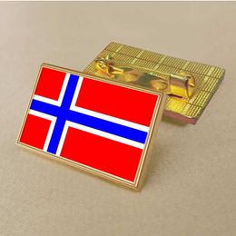 Party Norwegian Flag Pin 2.5*1.5cm Zinc Alloy Die-cast Pvc Colour Coated Gold Rectangular Medallion Badge Without Added Resin