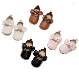 First Walkers Born Infant Baby Girl Princess Dress Shoes Faux Leather Bowknot Mary Jane Flats Crib With Non-Slip Rubber Sole