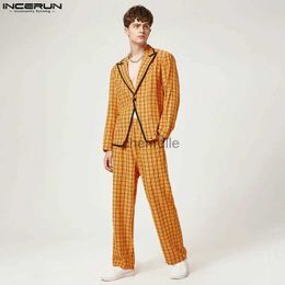 Men's Suits Blazers 2023 American Style Men Retro Plaid Suits Coats High Waist Trousers Casual Streetwear All-match Suit 2 Pieces S-5XL YQ231101