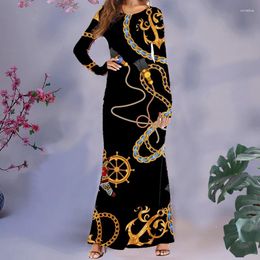 Casual Dresses Noisydesigns Luxury Golden Floral Pattern Women Long Trendy Autumn And Winter Fashion Ladies Party Vestido Drop