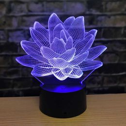 Night Lights Acrylic Lotus LED Night Light 7 Colors Changing USB 3D Table Lamp Bedroom Remote Nightlight Child Birthday Gift Room Decor Home P230331