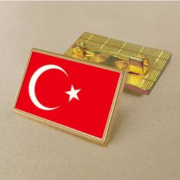 Party Turkish Flag Pin 2.5*1.5cm Zinc Alloy Die-cast Pvc Colour Coated Gold Rectangular Medallion Badge Without Added Resin