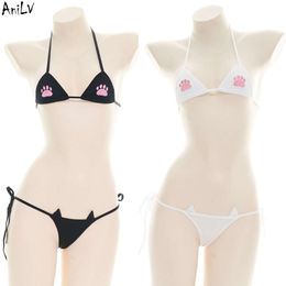 Ani Lolita Girl Cute Cat Paw Beach Bikini Swimsuit Costume Summer Three Point Swimwear Uniform Pool Party Cosplay cosplay