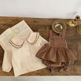 Clothing Sets Spring Autumn 0-3Yrs Toddler Baby Girls Retro Clothes Suit Long Sleeve Cotton Shirt Romper Infant