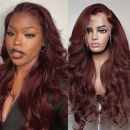 Reddish Brown Body Wave Lace Front Wig 13x4 Copper Red Lace Frontal Wigs for Women 180% Density Synthetic Highlight Lace Wigfact