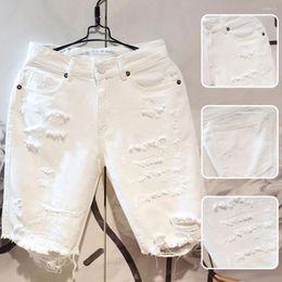 Men's Jeans Knee-length Shorts Ripped Hole Straight Loose Mid Waist Multi Pockets Match Top Hip Hop Solid Color Men Summer Clothe