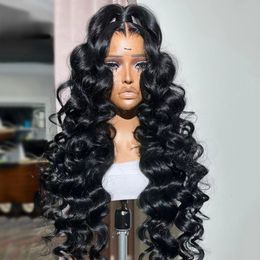13x4 HD Transparent Lace Frontal Human Hair Wigs for Women Loose Deep Wave Glueless Pre Plucked SyntheticBlack Lace Front Wig Ready To Wear