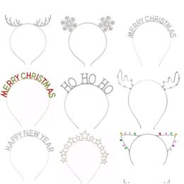 Headbands European And American Headbands Alloy Crystal Headwear Hair Ornaments Antler Hoop Merry Christmas Snowflake Headband Drop De Dh4Nm