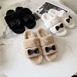 Chanells Furry Platform Channel Bow Slippers Strap Slides Designer Fluffy Fur Interlocking c Plush Sandal Mules Slip Flats Heel Slip Luxury Designer Shoes Flip Fl