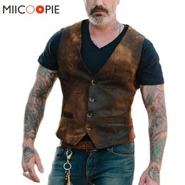 Men's Vests Vintage Imitation Leather Single-breasted Men Casual Jacket Autumn Fashion V-Neck Sleeveless Chaleco Hombre Streetwear 230331