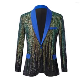 Men's Suits Men Wedding Suit Sparkly Sequined Man Blue Lapel Jacket Slim Fit Single Breasted Shawl Outfits Tuxedos