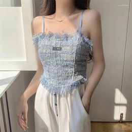 Women's Tanks Sweet Spicy Girl Crop Top Summer Sexy Tassels Small Fragrance Sling Vest Women Inner Strap With Chest Pad Backing Bra Outer