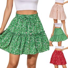 Skirts Cute High Waist Ruffle Skirt For Girls 2023 Summer Print Swing Beach Mini Ladie A-line Female Drop
