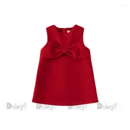 Girl Dresses Baby Girls Red A-line Bows Dress Wool Xmas Vestido For Toddler Kids Fall Winter Sleeveless One Piece Fashion Basic Wear