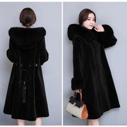 Women's Fur & Faux High Winter Quality Long Coat Women 2023 Sheep Shearing Collar Large Size 3XL