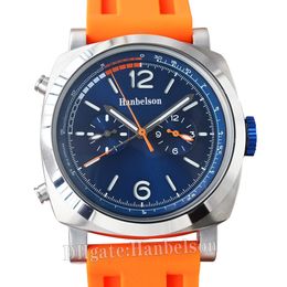 Men Watch Automatic Movement Blue face Heavy All steel strap 44MM Orange rubber strap Wristwatch