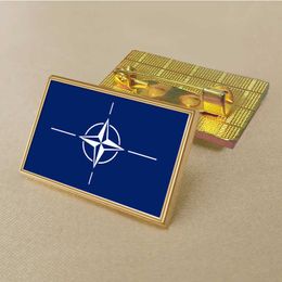 Party Nato Flag Pin 2.5*1.5cm Zinc Die-cast Pvc Colour Coated Gold Rectangular Rectangular Medal Badge Without Added Resin