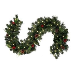 Christmas Decorations 1.8/2.7m Illuminated Christmas LED Light Rattan Berries Pine Cones Garlands Decoration for Doors Tree Fireplace 231030