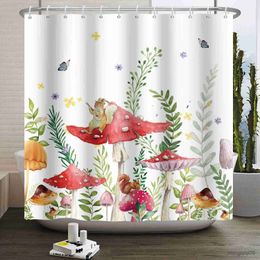 Shower Curtains Mushroom Shower Curtain Flower Green Plant Butterfly Botanical Floral Aesthetic Waterproof Bathroom Curtain R231101