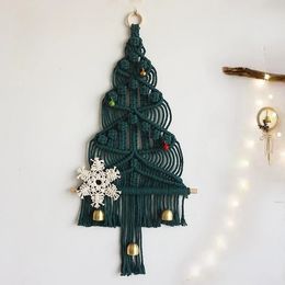 Tapestries Macrame Christmas Tree Wall Hanging Tapestry Handwoven Boho Decoration Bohemian Decor For Living Room Kids Baby Gift Room Decor 231101