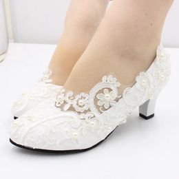 Dress Shoes White lace large size women's shoes Bride wedding shoes Low heel bridesmaid shoes round toe high heels BH2203 231101