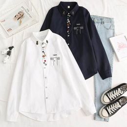 Women's Blouses Japanese Style Girl's Cotton Shirt Spring Autumn Preppy 3D Embroidery White Blue Color Nice All-match Sweet Tops SY2494