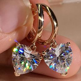 Hoop Earrings 18K Au750 Rose Gold Women Clip Moissanite Diamonds 2 Carat Heart Wedding Party Engagement Anniversary Trendy