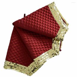 Christmas Decorations Linen Slub Look Diamond Cheque Quilted Tree Skirt With Sequin Blingbling Border Gold/Burgundy/Green