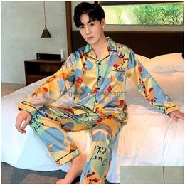 Men'S Sleepwear Luxury Brand Mens Silk Satin Pyjamas Set Long Sleeve Sleepwear Pajama Autumn Spring Homewear Plus Size L-5Xl 210928 Dr Dhyda