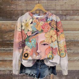 Women's Hoodies Autumn Fashion Hoodie Women 3d Floral O-Neck Sweatshirts Girls Face Painting Harajuku Colorful Beautiful Loose Female