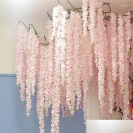 Decorative Flowers Wreaths Decorative Flowers 30Cm Artificial Cherry Blossom Vine Silk For Party Wedding Ceiling Decor Fake Garland Dhboi