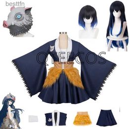 Anime Costumes Anime Demon Slayer Hashibira Inosuke Cosplay Come Kimetsu No Yaiba Halloween Dress Outfit For Women Pig Sile MaskL231101