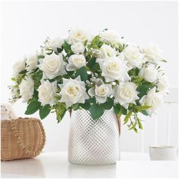 Decorative Flowers Wreaths Decorative Flowers Realistic Artificial Maintenance- Rose Bouquet 7-Head Fidelity No Withering Drop Deliv Dh835