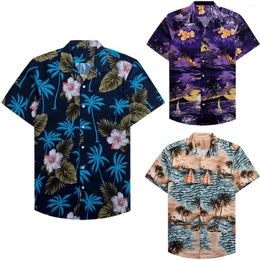 Men's Casual Shirts Seaside Print Shirt Short Sleeve Cuffs Button Pack Mens Long Tops Super Top Fitted T For Men