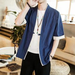 Men's Jackets Polyester Cardigan For Men Stylish Mid-sleeved Coats Retro Design Soft Fabric Comfortable Spring