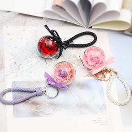 Decorative Flowers Fashion Diy Preserved Eternal Cute Key Link Real Rose Ball Freshing Roses Flower Christmas Valentine's Day Gifts
