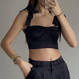 Women's Tanks Lace Up Women Solid Strap Corset Crop Top Camis Color Sexy Streetwear Party Club Festival Clothes 2023 Fashion