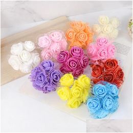 Decorative Flowers Wreaths Decorative Flowers 36/72Pcs 3.5Cm Foam Roses Glitter Artificial For Diy Bouquet Bridal Wedding Home Decor Dhp8A