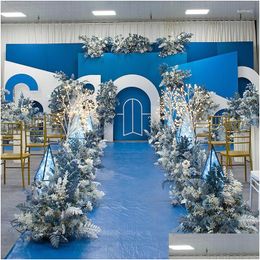 Decorative Flowers Wreaths Decorative Flowers Blue Flower Wedding Scene Arrangement Silk Decorate Road Lead Row Decor Drop Delivery Dhve3