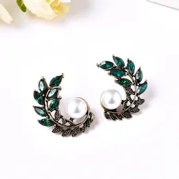 Stud Earrings LUBOV Trendy Acrylic Crystal Stone Antique Metal Piercing Women Imitation Pearl Birthday Gift Party